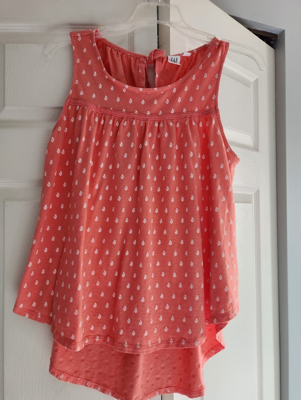 GAP Coral Pink Sleeveless Tank with White Dot Print